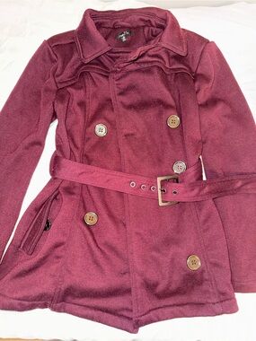 Rue21 women’s Burgundy Double-Breasted Peacoat with Belt
